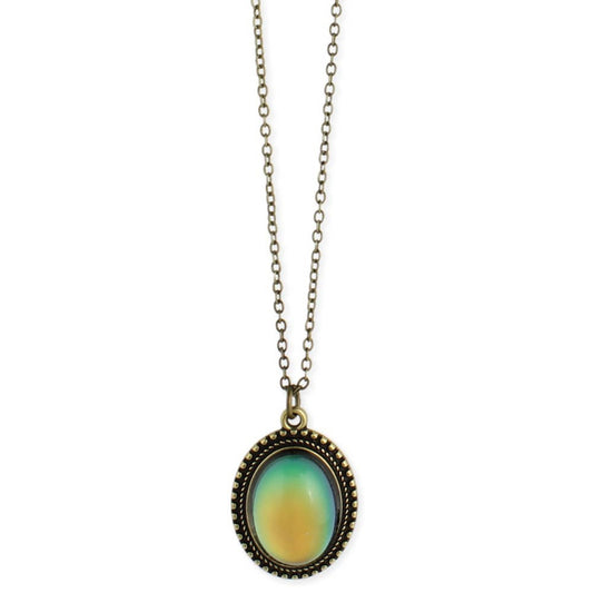 Burnished Gold Oval Mood Pendant Necklace