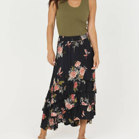 Floral Ruffle Maxi Skirt