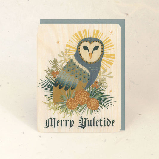 Yule Owl Wood Greeting Card