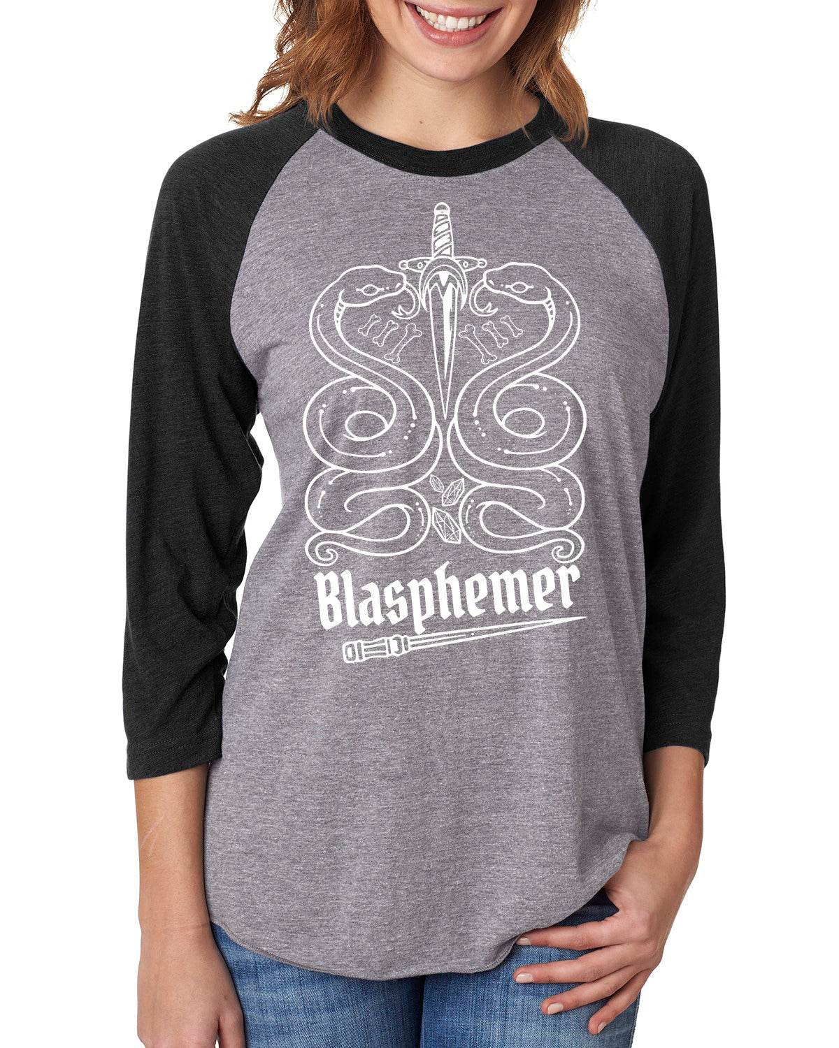 Blasphemer Snakes Raglan 3/4 Sleeve  Shirt