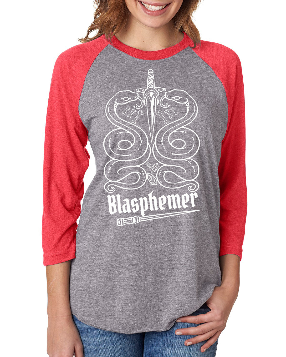 Blasphemer Snakes Raglan 3/4 Sleeve  Shirt