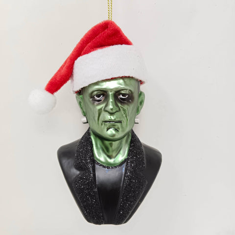 Frankenstein Santa Glass Christmas Ornament