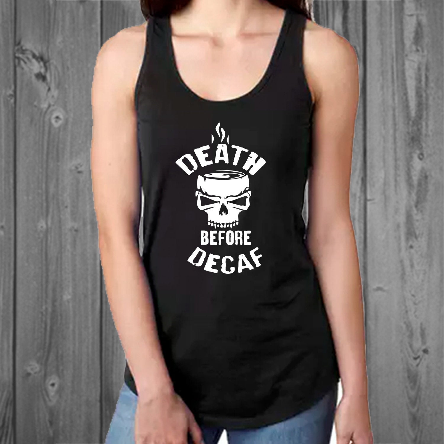 Death Before Decaf Racerback Women's Tank