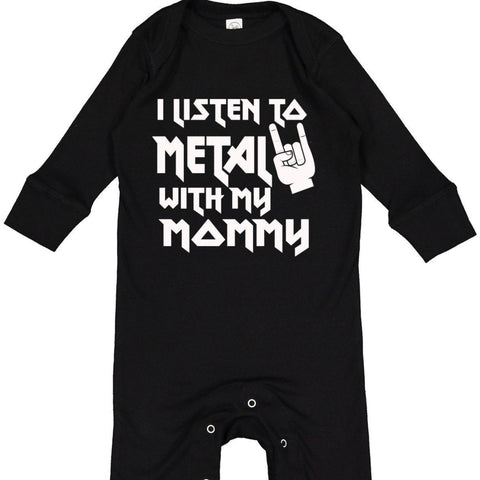 I Listen to Metal With My Mommy Long Sleeve Baby Bodysuit