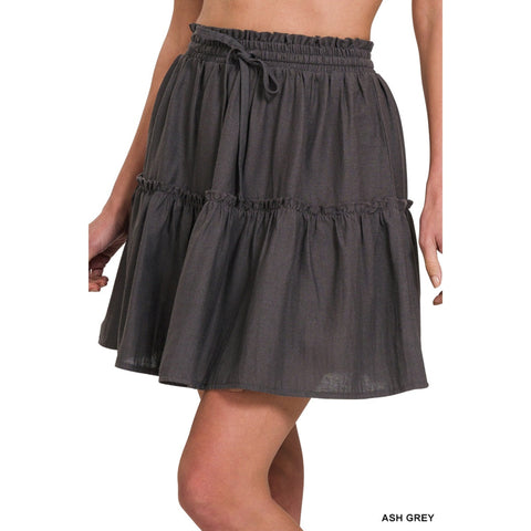 Soft Linen Draw String Ruffle Mini Skirt